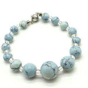 Blue Magnesite Round Beaded Gemstone Clear Spacers Healing Bracelet 7.5" NWOT
